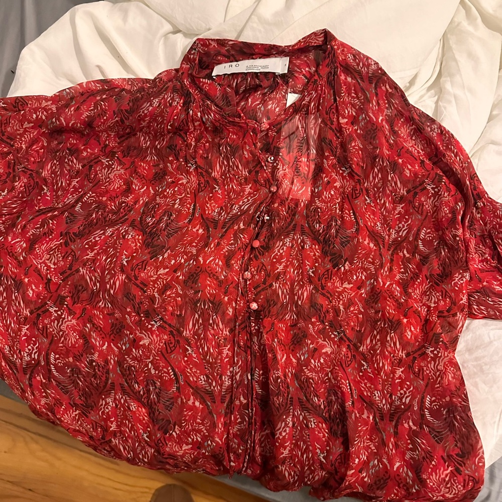 Iro Red Blouse, Button Down & Oversized - Size 34… - image 1